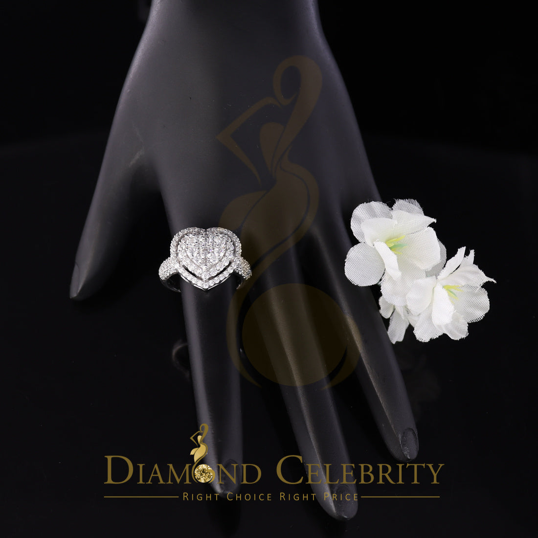 DiamondCelebritees 925 Sterling White Silver 2.89ct Cubic Zirconia Heart Engagement Women Ring SZ 8