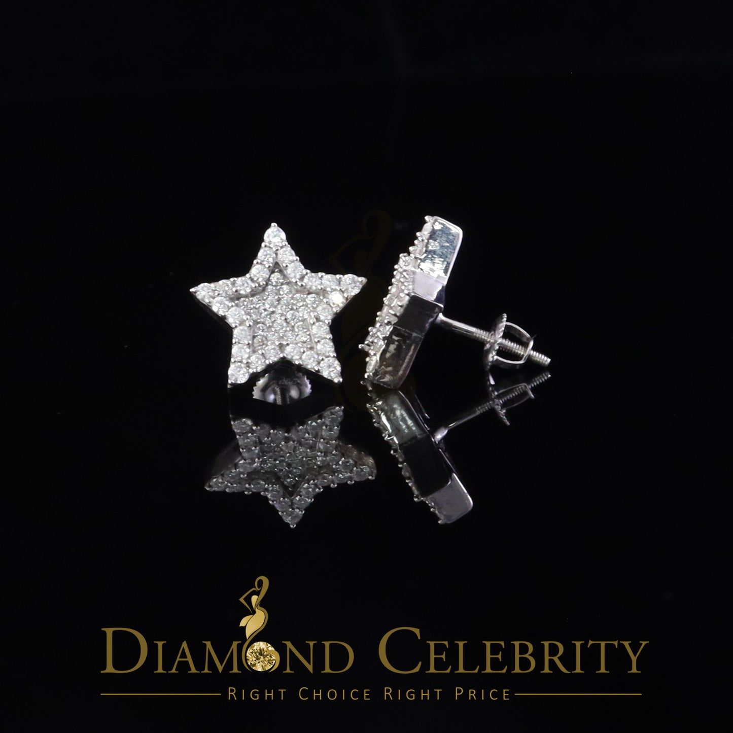 Diamondcelebritees 925 White Silver 1.00ct VVS 'D' Moissanite Star Stud Earring Men's/Womens
