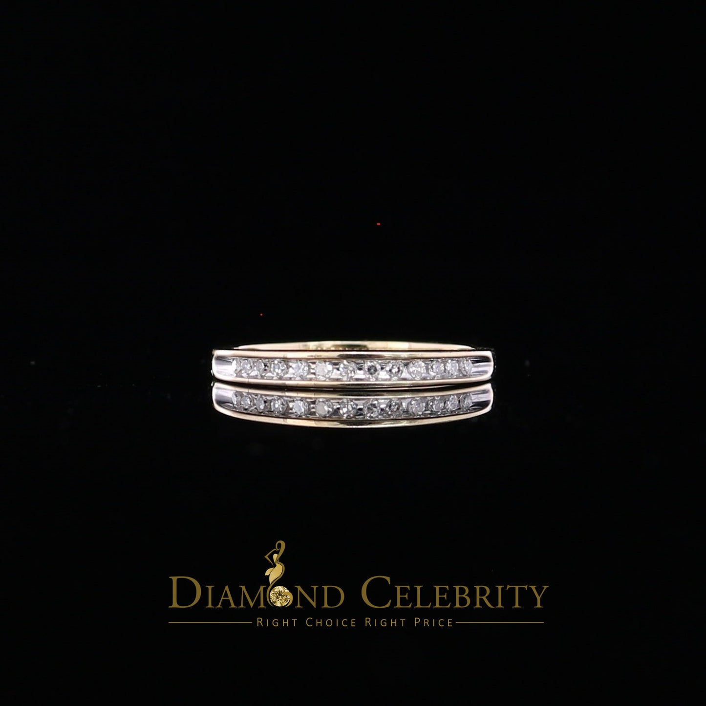 DiamondCelebritees Real 14 Kt Yellow Gold and 0.10CT Real Diamond Ring Band Round Shape Ring Size 7
