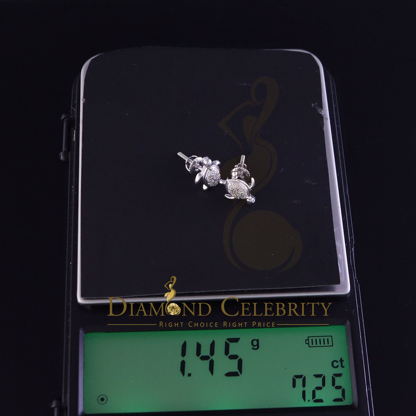 DiamondCelebritees 925 Sterling White Silver 0.10ct Diamond Turtle Earrings For Women's & Men's