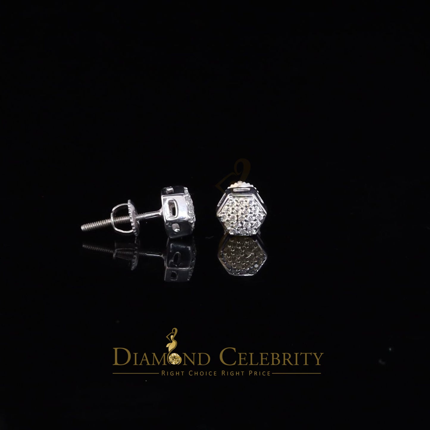 DiamondCelebritees White 925 Silver 0.38ct Cubic Zirconia Women's & Men's Hip Hop Hexagon Earrings