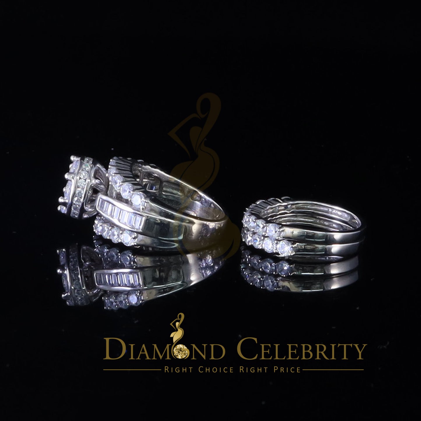 DiamondCelebritees 925 Sterling Womens 13.00ct White Cubic Zirconia Silver Trio Womens Ring Size 9