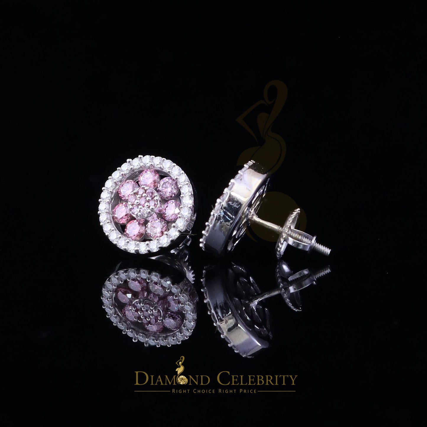 Diamondcelebritees Women's 925 Silver White 1.50ct VVS 'D' Pink Moissanite Round Stud Earrings