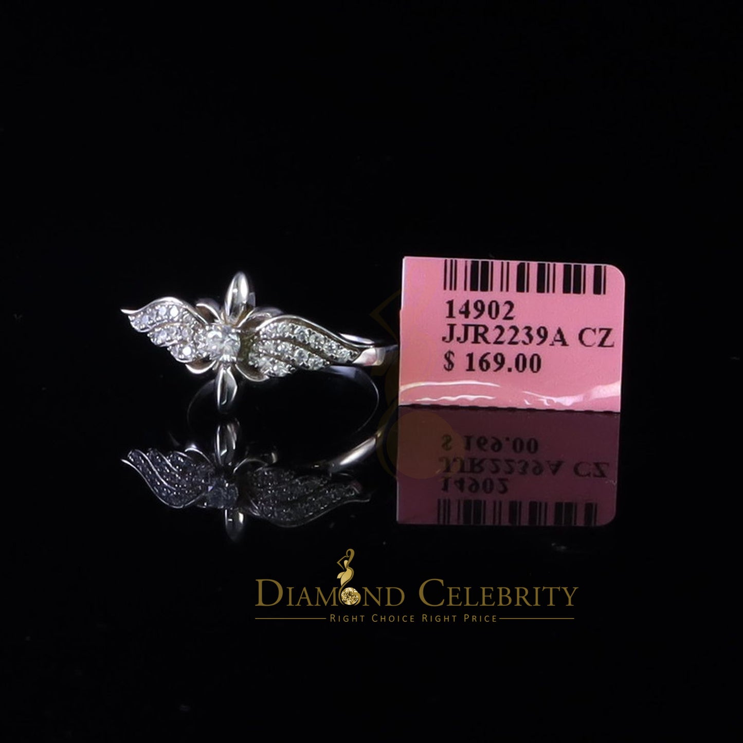 DiamondCelebritees 925 Sterling White Silver 0.75ct Cubic Zirconia Butterfly Womens Ring Size 6