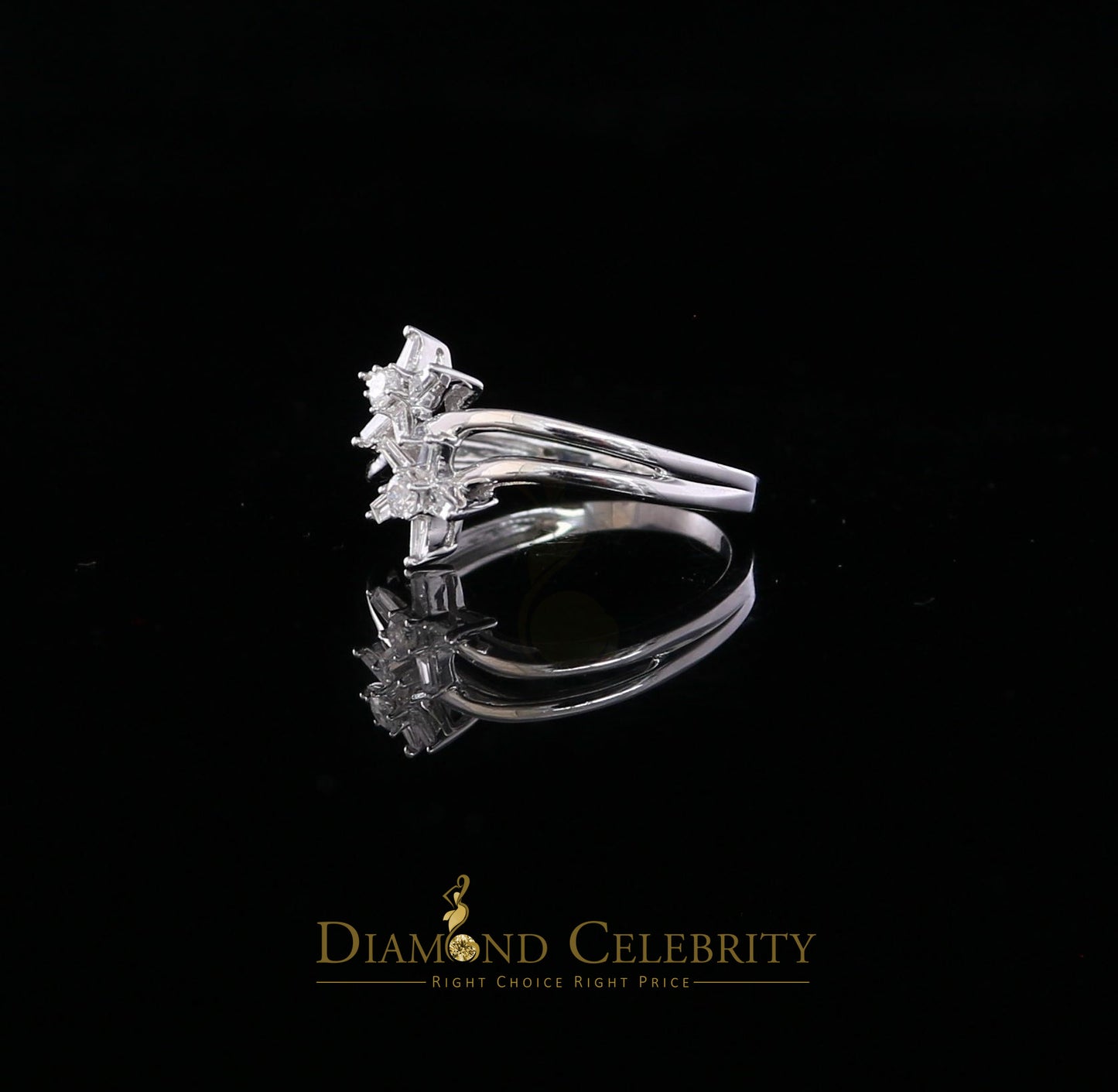 DiamondCelebritees Real 10kt White Gold with 0.25 CT Real Diamond Two Star shape Womens Ring Size 7