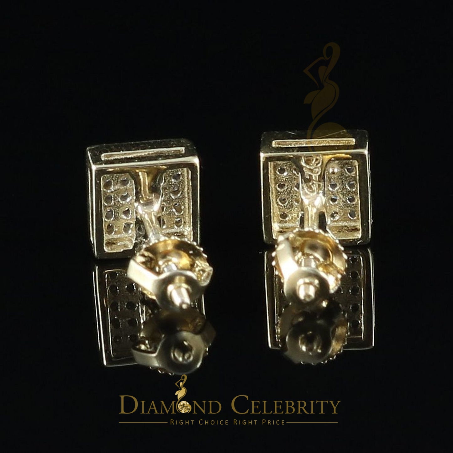 DiamondCelebritees 925 Yellow Sterling Silver 0.15ct Diamond For Women's & Men's Square Earrings