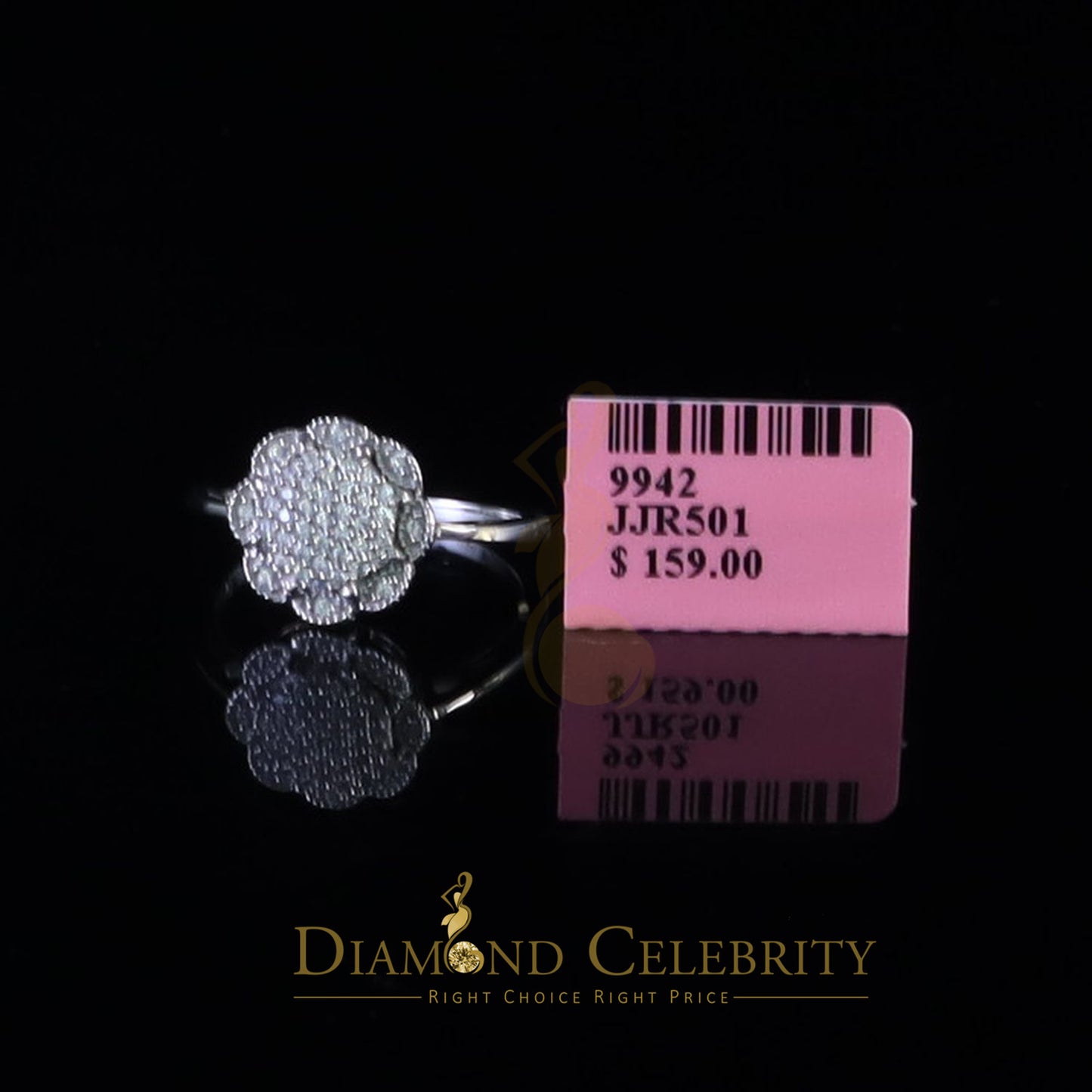 DiamondCelebritees 0.49ct Cubic Zirconia Sterling White Silver Flower Engagement Womens Ring Size 7
