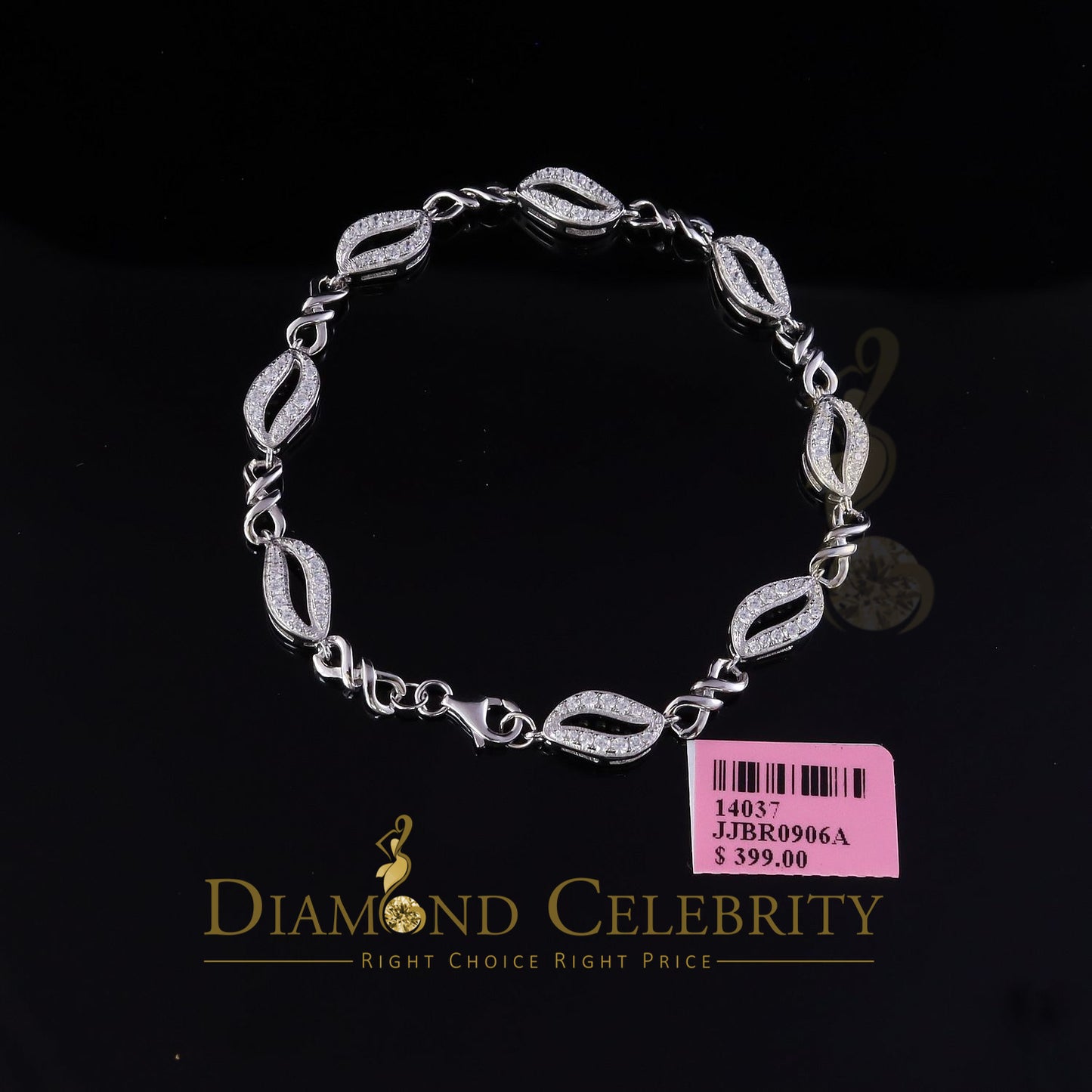Diamondcelebritees White Sterling Silver Fashion Design Ladies Bracelet with Cubic Zirconia Size 7
