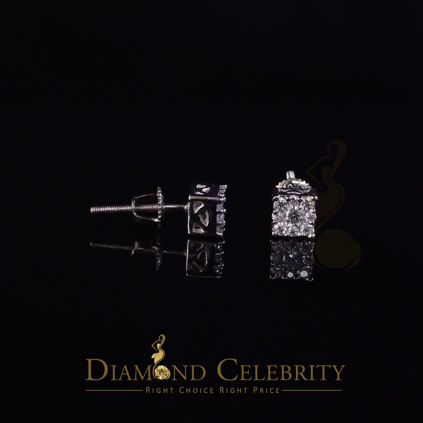 DiamondCelebritees 0.25ct VVS 'D' Color Real Moissanite Stud Square Earrings 10k Real White Gold