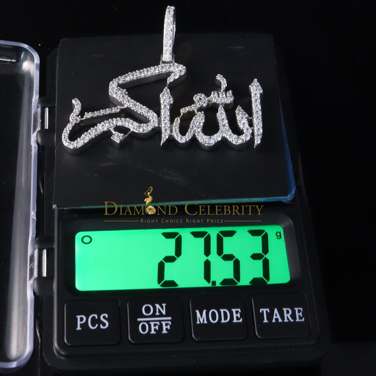 DiamondCelebritees 925 Sterling White Silver Allah hu-Akbar Pendant with 3.35ct Cubic Zirconia