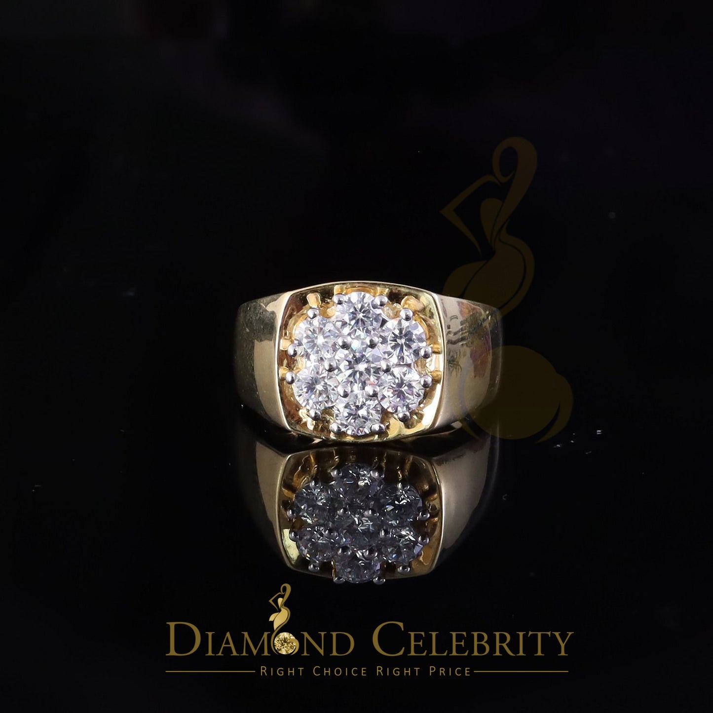 DiamondCelebritees Men's 925 Sterling Yellow Silver Floral 2.30ct Cubic Zirconia Ring Size 9.5