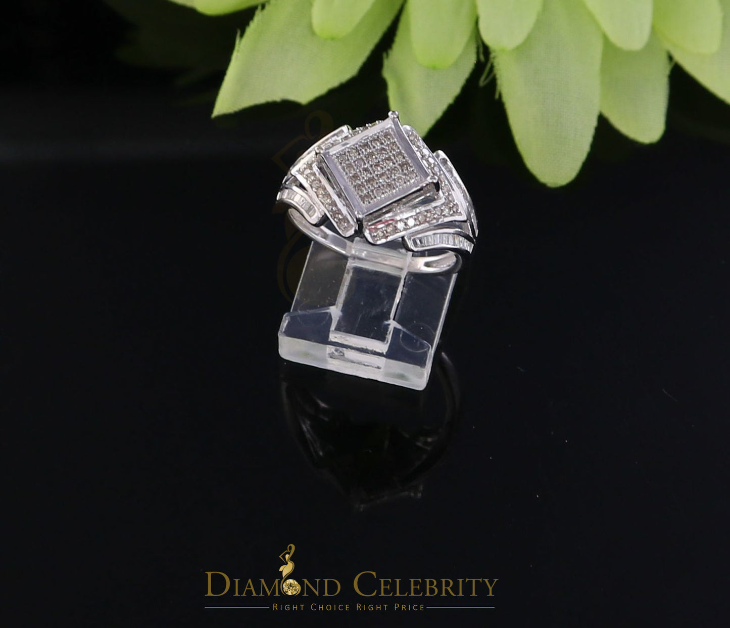 DiamondCelebritees 0.66CT Real Diamond 925 Sterling Silver White Square Men's Engagement Ring SZ 7