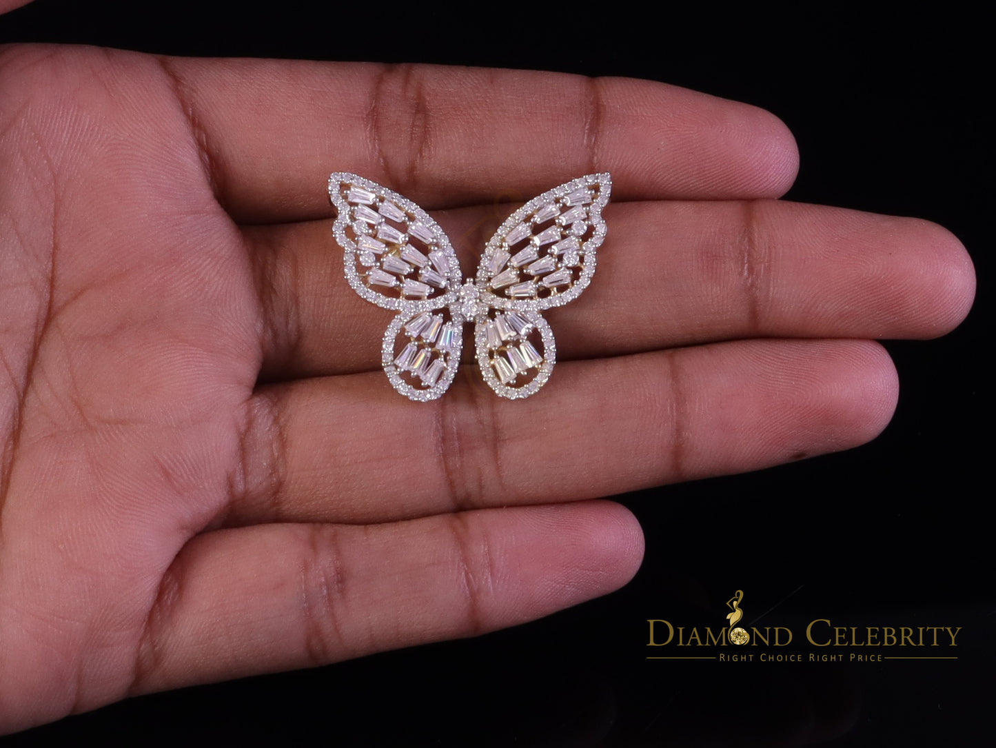 Diamondcelebritees Yellow Men's/Womens 925 Silver1.75ct VVS 'D' Moissanite Butterfly Pendant