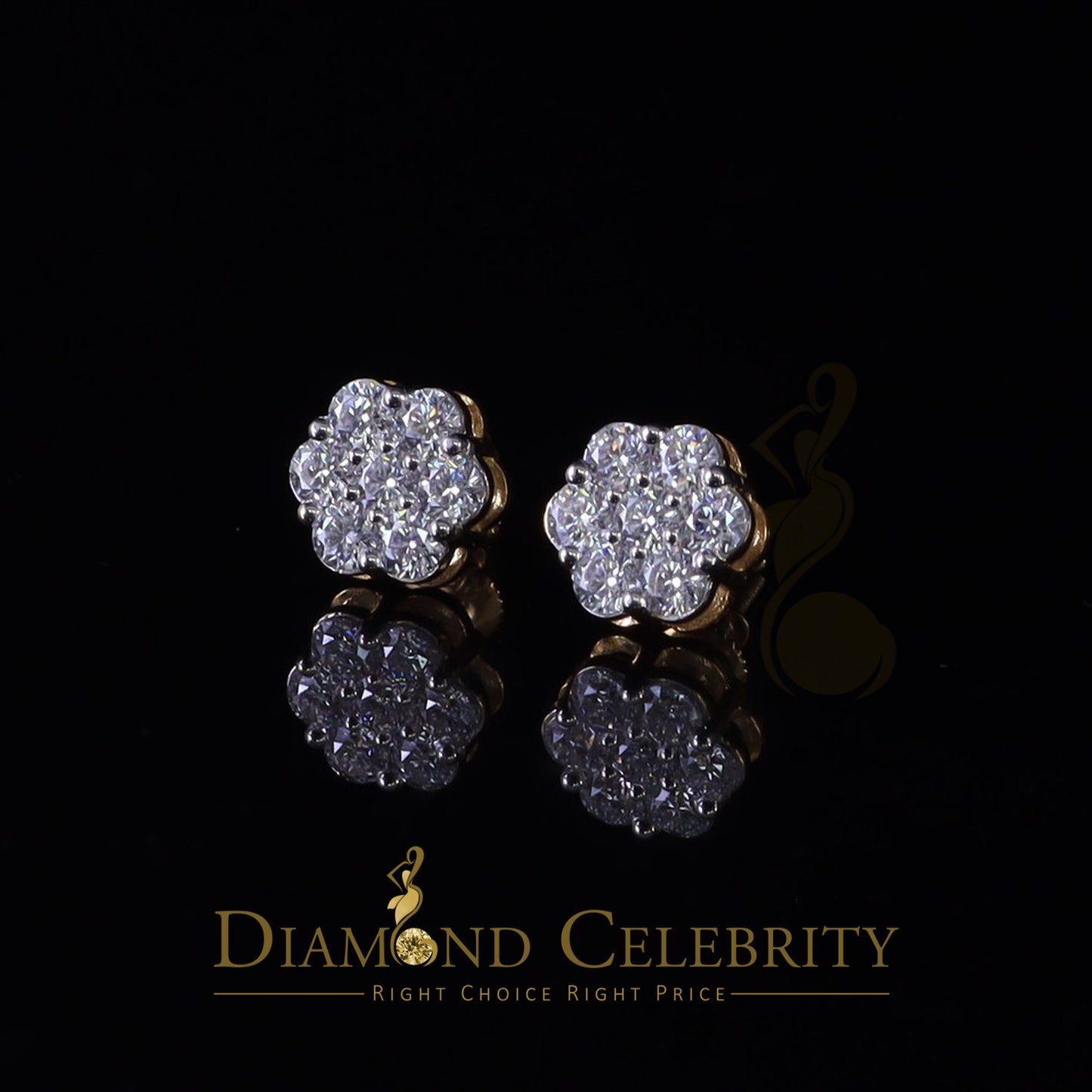 DiamondCelebritees Stud FLORAL Earrings 10k Real Yellow Gold 1.50ct VVS 'D' Color Real Moissanite