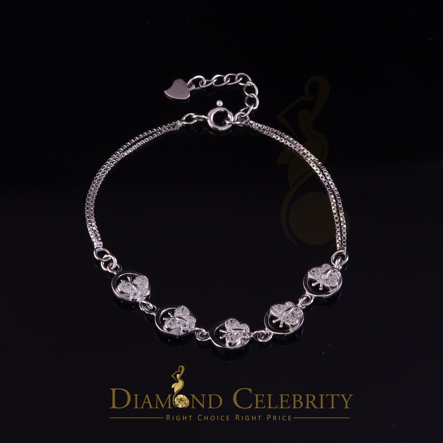 Diamondcelebritees 925 Sterling Silver Butterfly Bracelet White with Cubic Zirconia Size 7 Inch