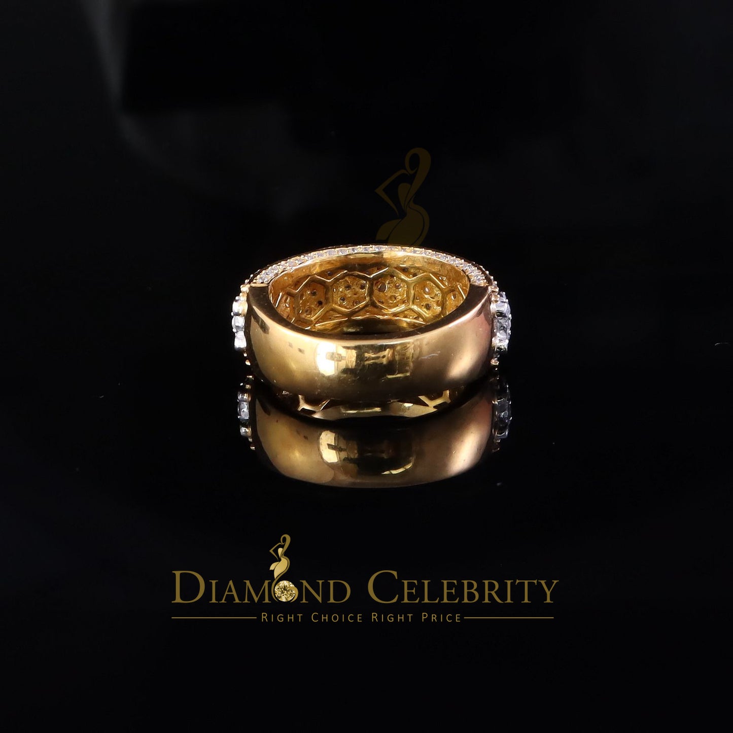 DiamondCelebritees 2.50ct Silver VVS'D Yellow Round Shape 925 moissanite Band Ring size 8 For Men's