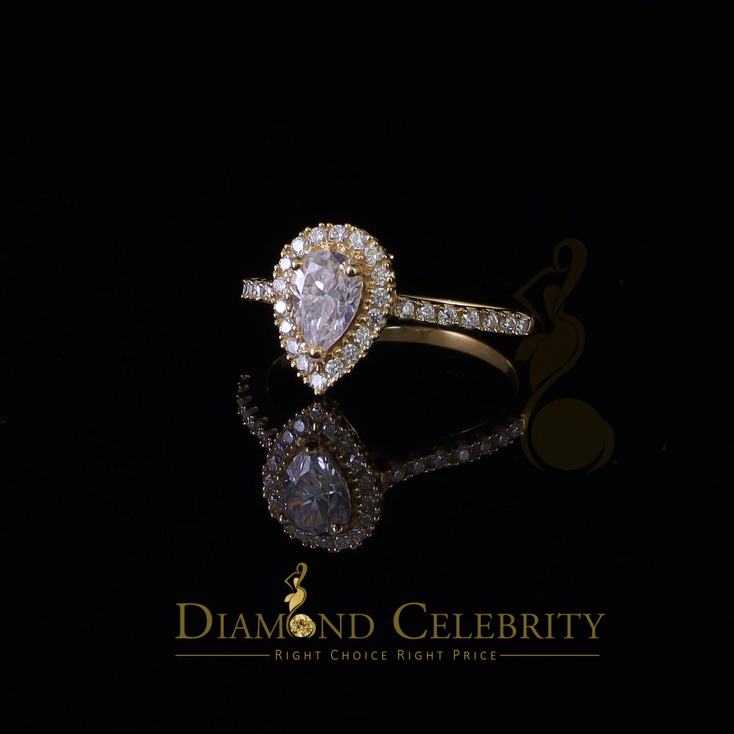 King Of Blings 10K Yellow Gold 1.50CT 'VVS' 'FL' D clr Pear Cut Moissonite Womens Ring Size 7