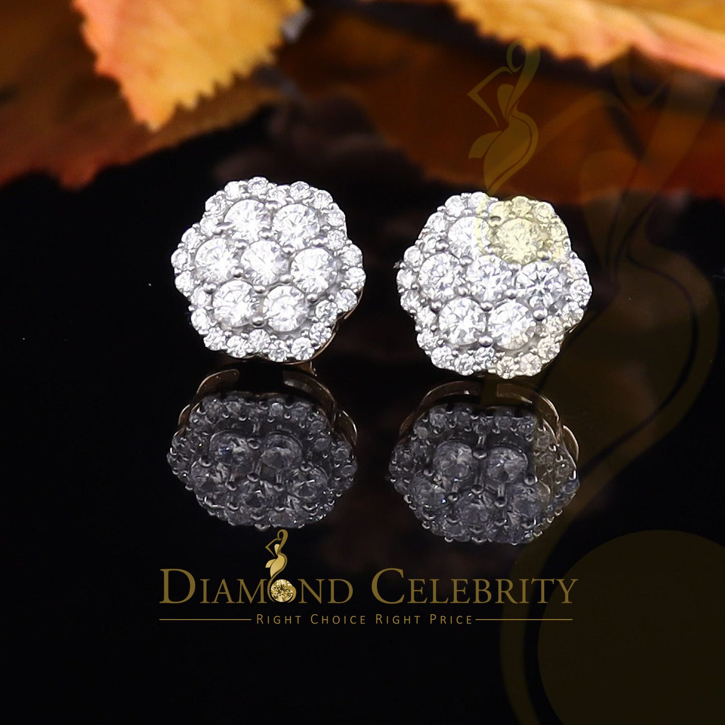 DiamondCelebritees 925 Yellow Silver 2.7ct Cubic Zirconia Flower Fashion Women's & Men's Earrings