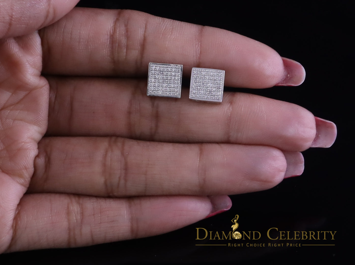 DiamondCelebritees 925 Sterling Silver Diamond White 0.25ct Princess Shape Stud Earring For Womens