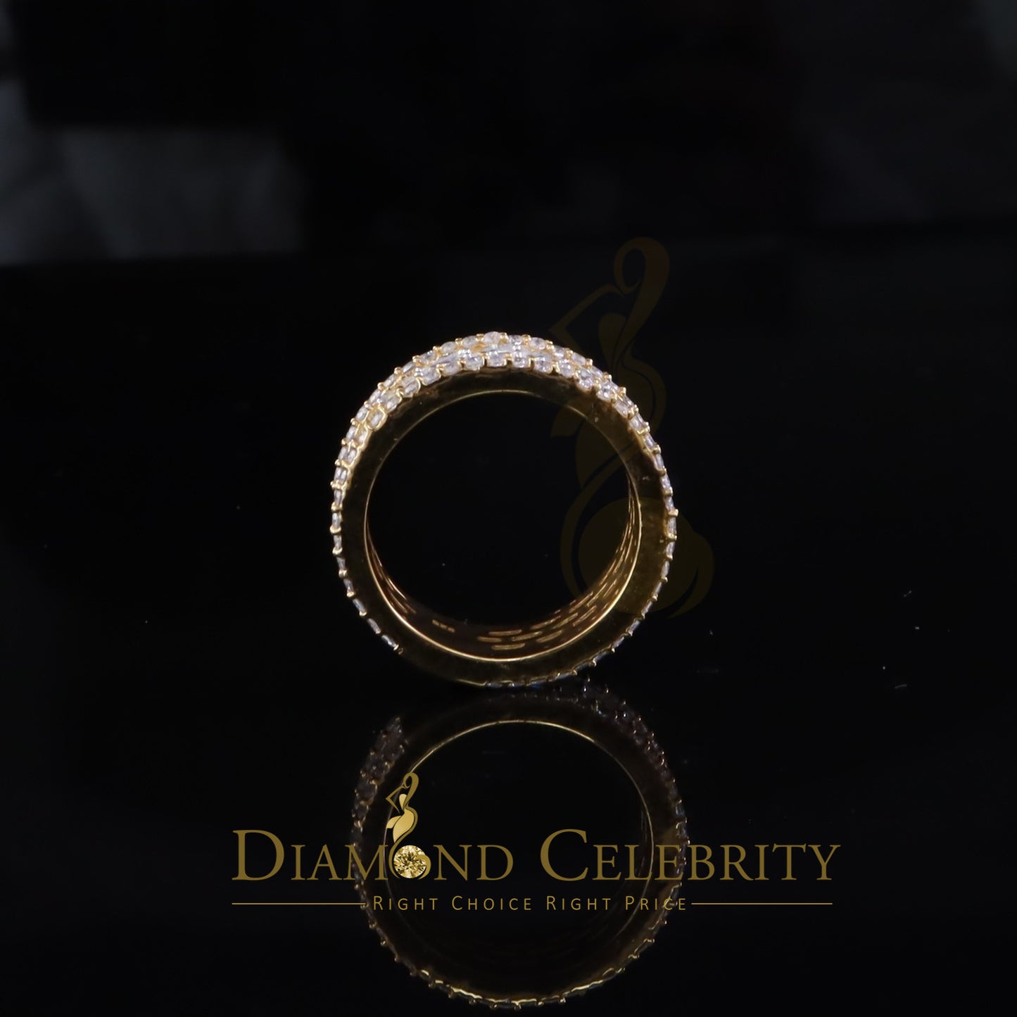 DiamondCelebritees Round Band Rings SZ 8 Baguette Silver 3.50ct VVS 'D' Moissanite Yellow for Women