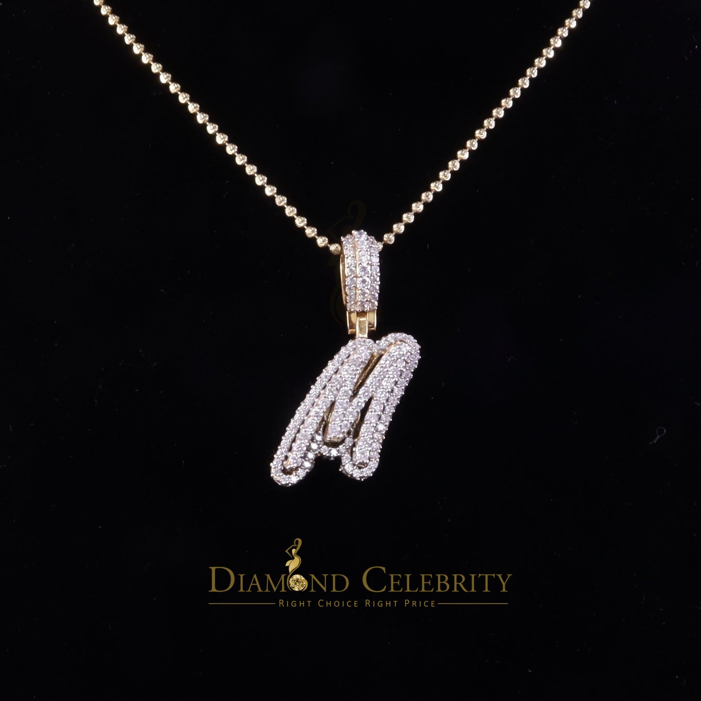 DiamondCelebritees Yellow Cursive 3D Alphabet Shape 925 Sterling Silver Cubic Zirconia Pendant
