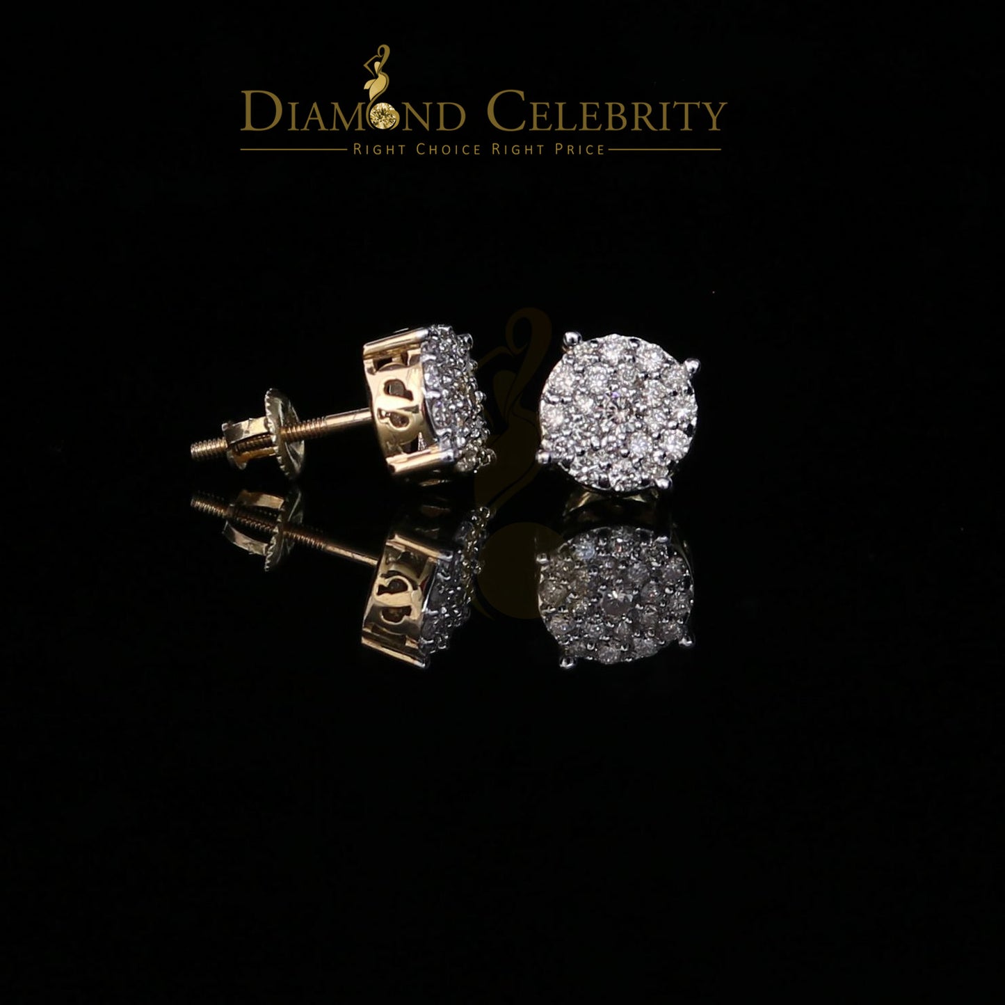 DiamondCelebritees10K Real Yellow Gold Real Diamond 0.60CT Men's/Women's Stud Round Earring