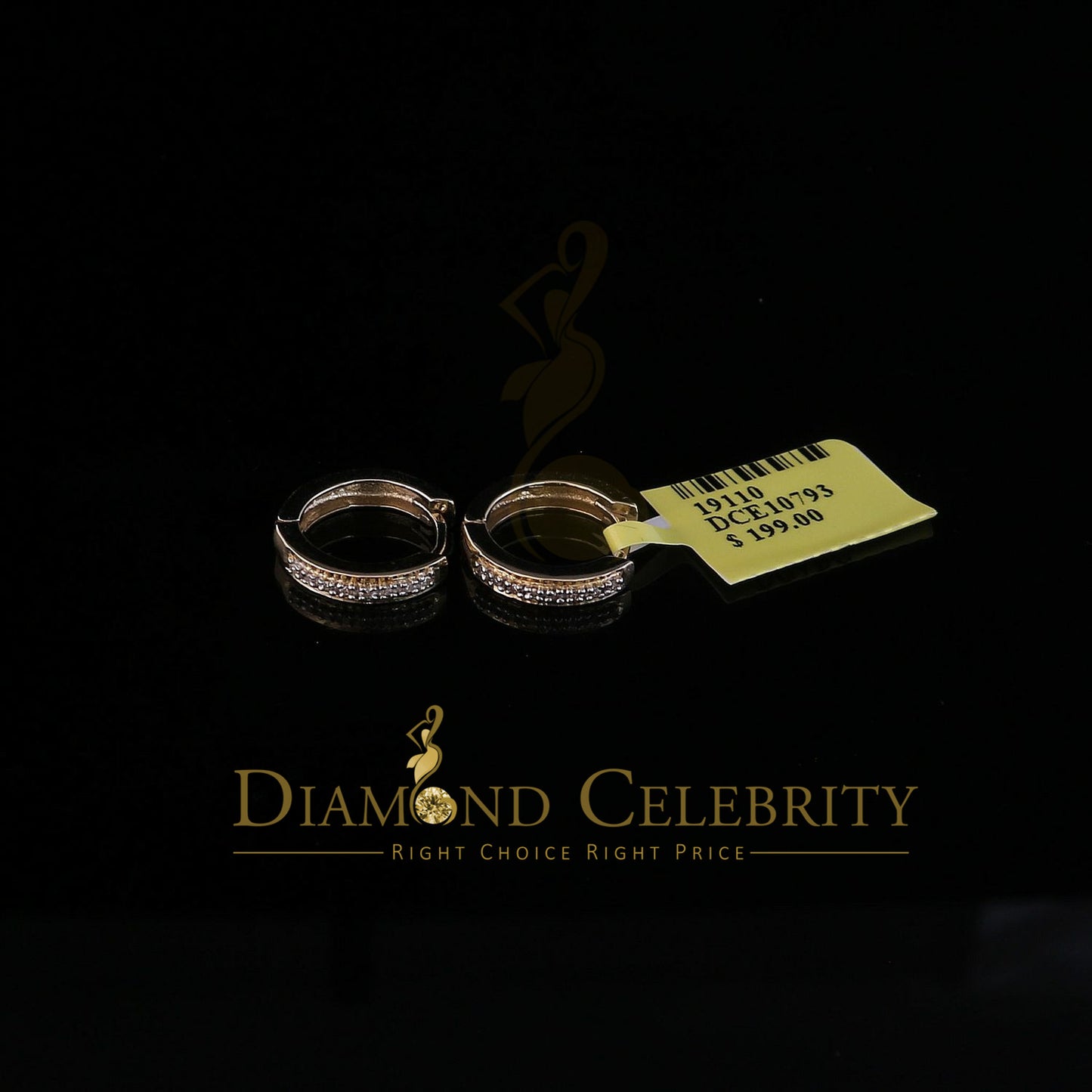 DiamondCelebritees 0.07ct Diamond 925 Sterling Silver Yellow Hoop Stud Earrings For Men's / Women's