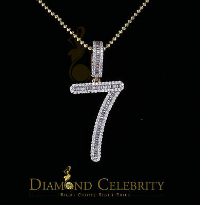 DiamondCelebritees Yellow Sterling Silver Baguette Numeric Number '7' Pendant 3.66ct Cubic Zirconia