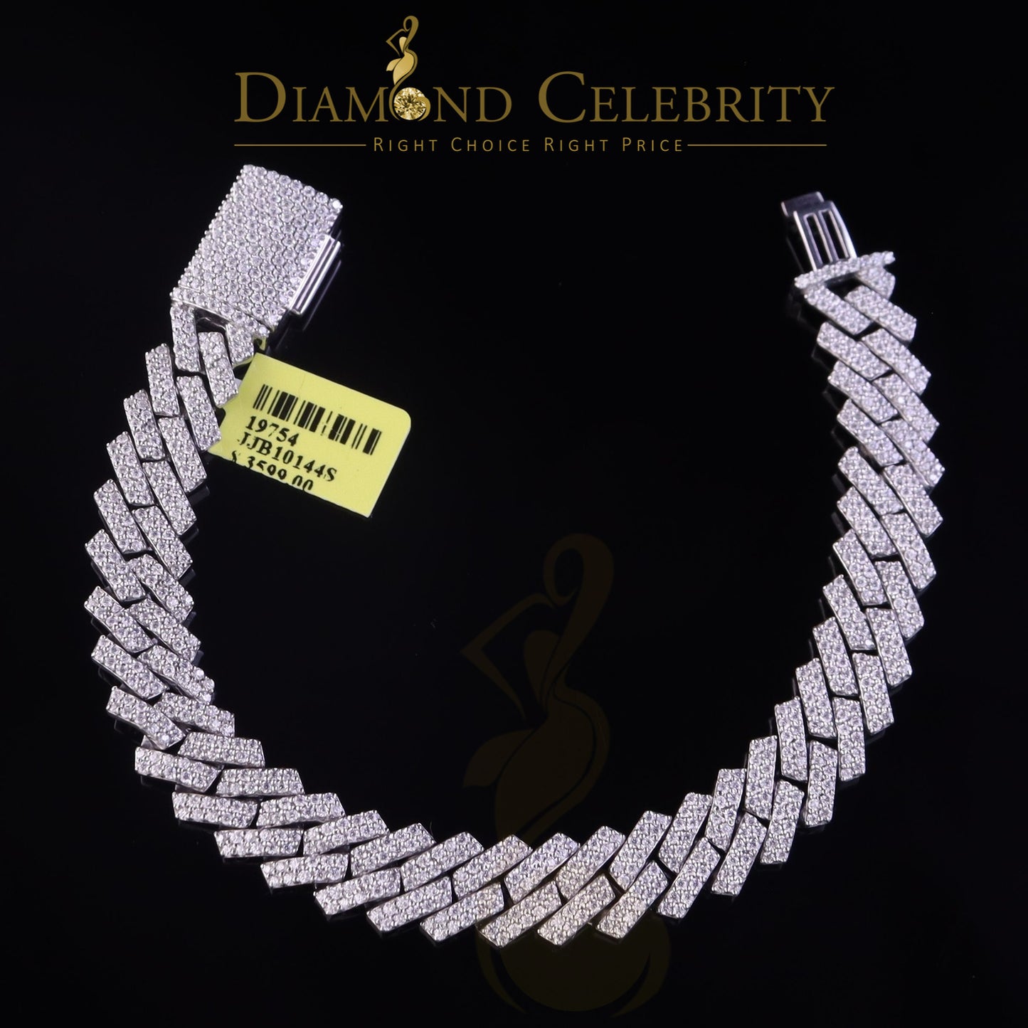 Diamondcelebritees Men's Monaco Bracelet 925 Silver White 9.0ct Moissanite size 8 inch & Width 12mm