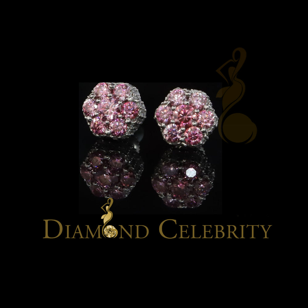 Diamondcelebritees 1.66CT VVS 'D' Pink Moissanite Men's/Women 925 White Silver Floral Stud Earrings