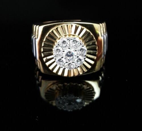DiamondCelebritees Men's Yellow Silver 1.80ct Round Cubic Zirconia Adjustable Ring From SZ 9 to 11