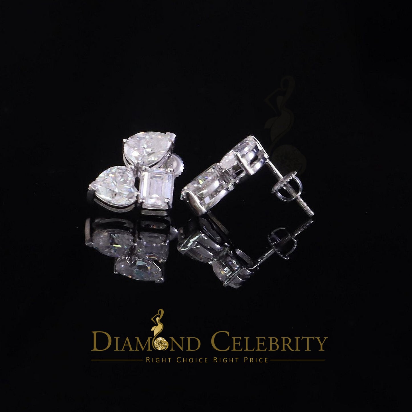 Diamondcelebritees 7.00 CT VVS 'D' Moissanite Women's Tri 925 Silver White Toi et Moi Stud Earrings