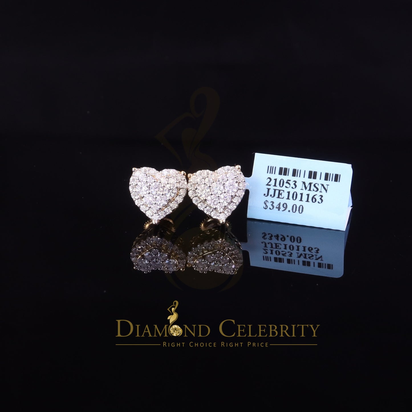 DiamondCelebritees Men's/Womens 925 Silver Yellow 1.25ct VVS 'D' Moissanite 3D Heart Stud Earrings