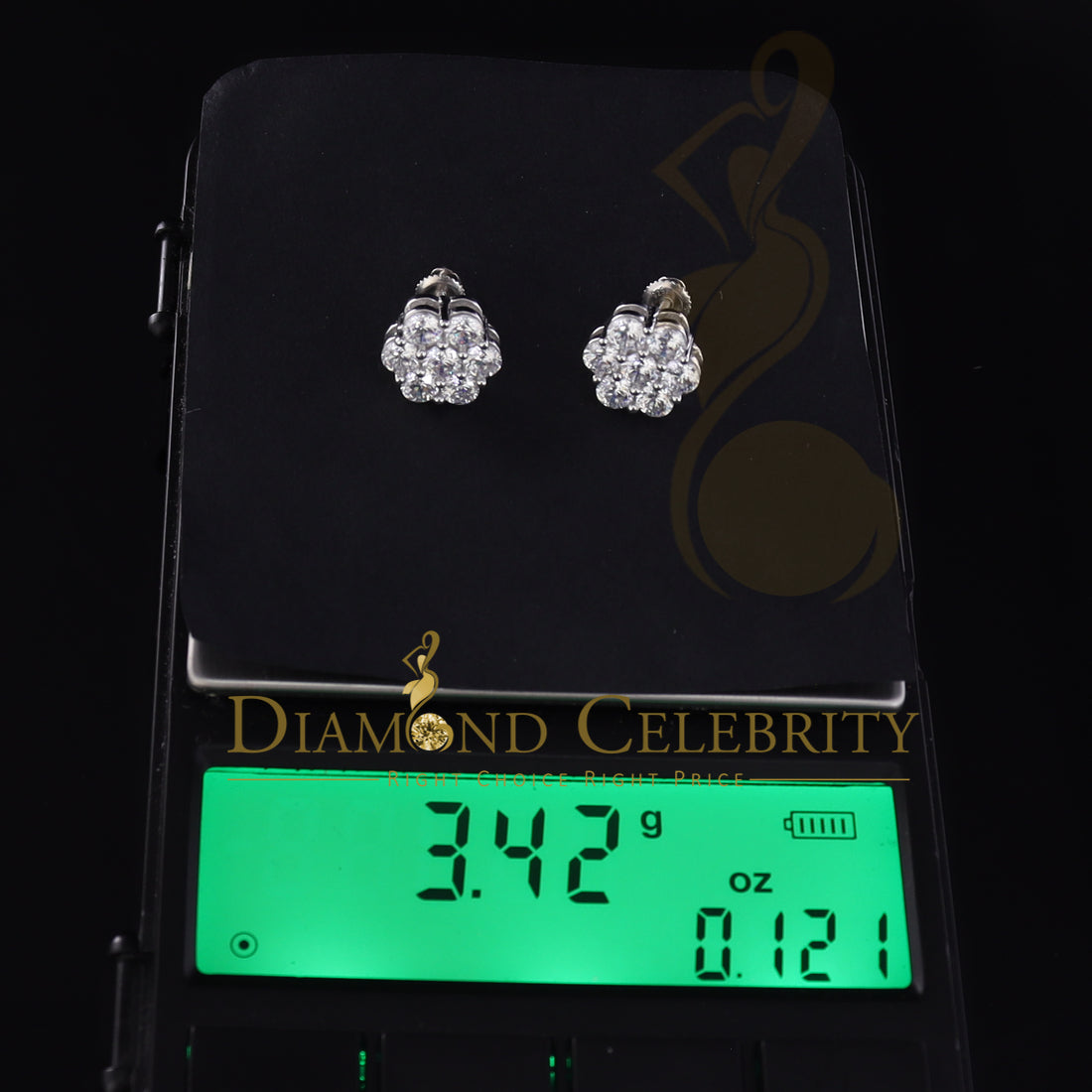 DiamondCelebritees Cubic Zirconia 925 White 4.34ct Sterling Silver Women's Hip Hop Floral Earrings