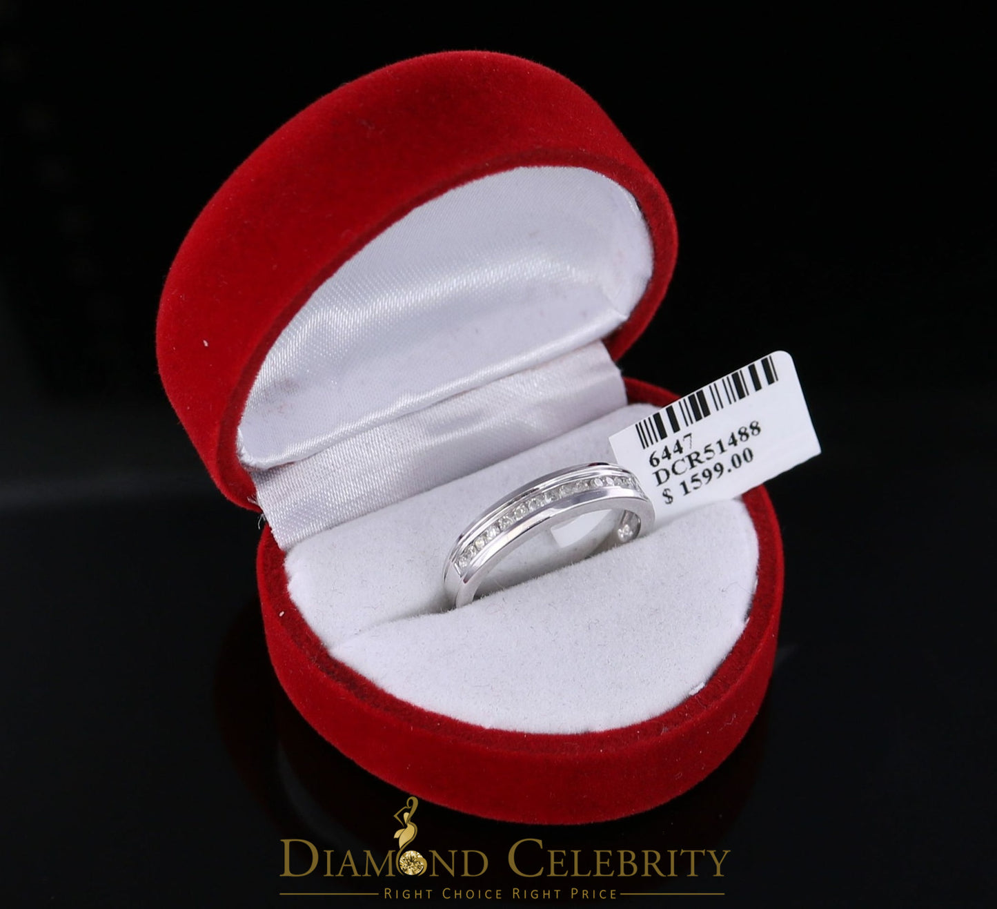 DiamondCelebritees 10K Real White Gold with 0.15CT Real Diamond Round-Shape Womens Ring Size 6.5