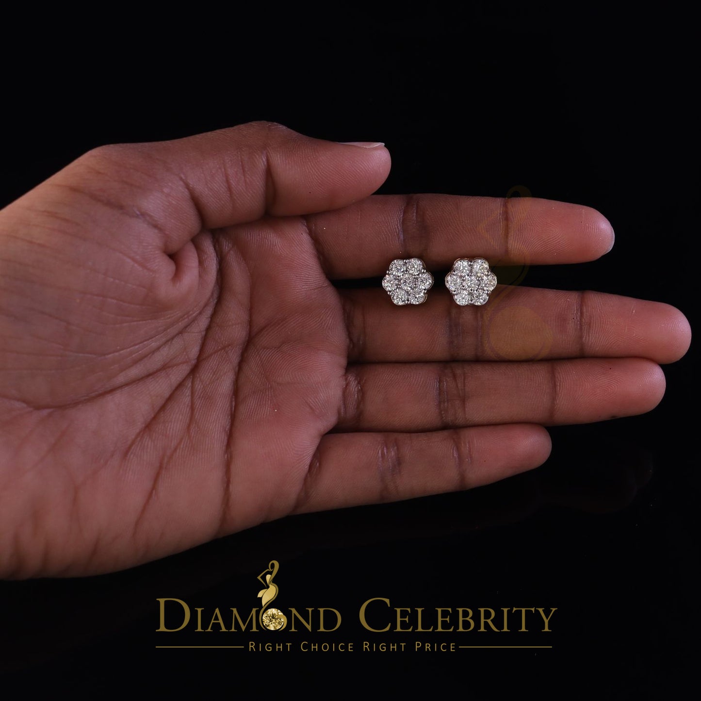 DiamondCelebritees Real Moissanite VVS 'D' Color 2.0ct 10k Real Yellow Gold Stud FLORAL Earrings