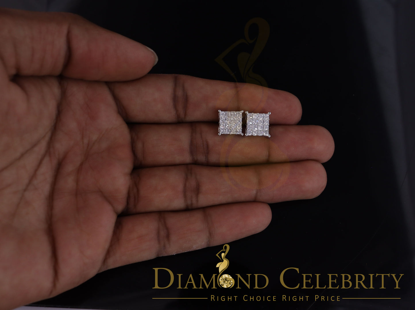 DiamondCelebritees 925 White Silver 2.88ct Cubic Zirconia Women's & Men's Hip Hop Square Earrings