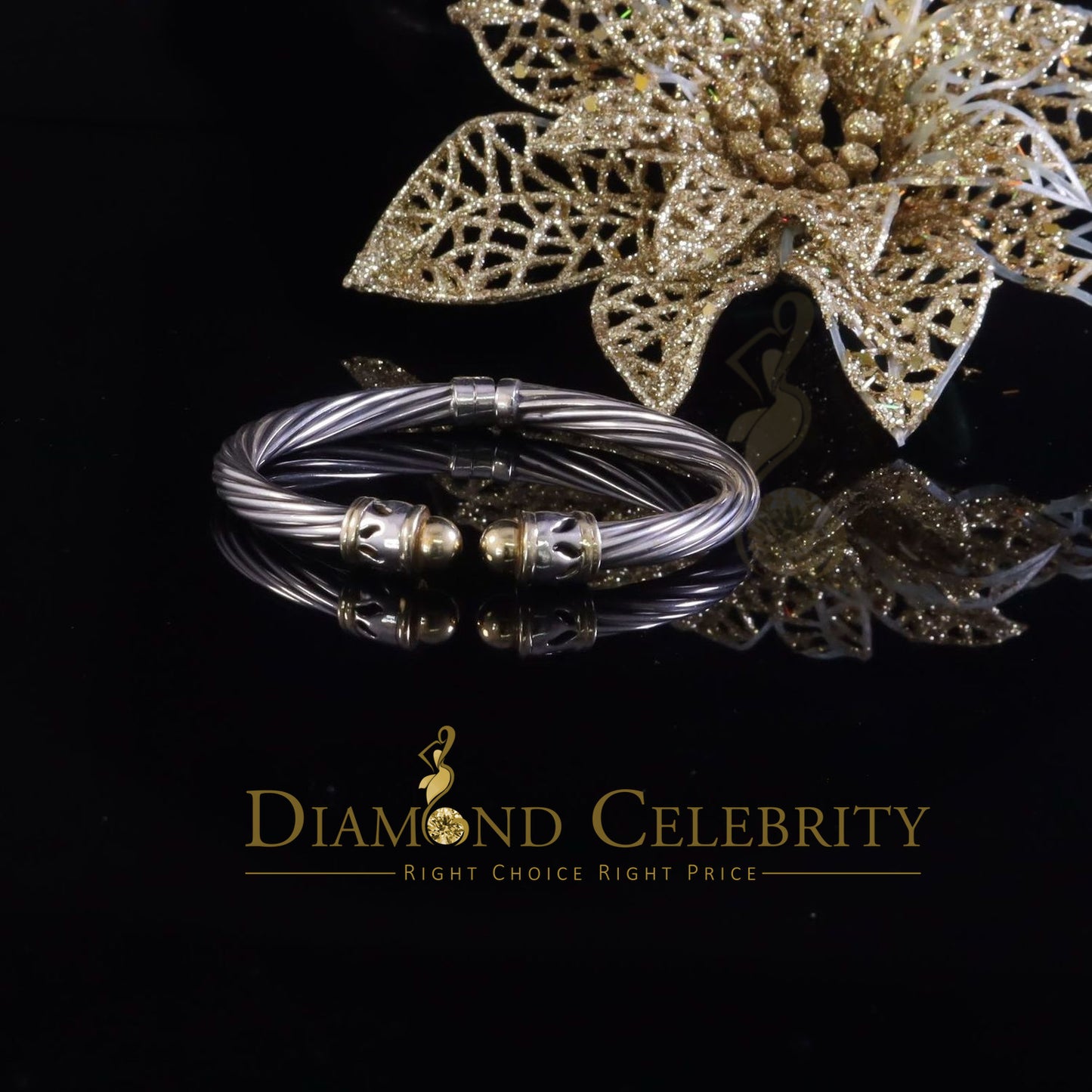 DiamondCelebritees Fashion Round Silver Cubic Zirconia Stones Bangle for Men/Ladies's 7 Inch