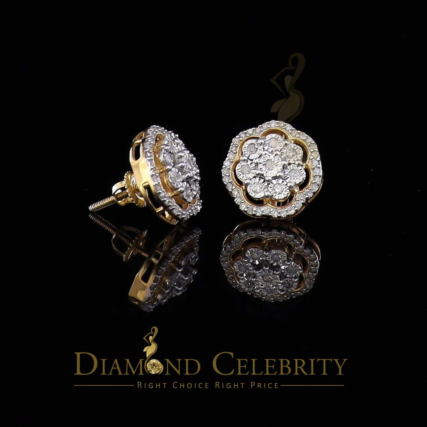 DiamondCelebritees 0.40ct Diamond 925 Sterling Silver Yellow Flower Earrings For Men's / Women's
