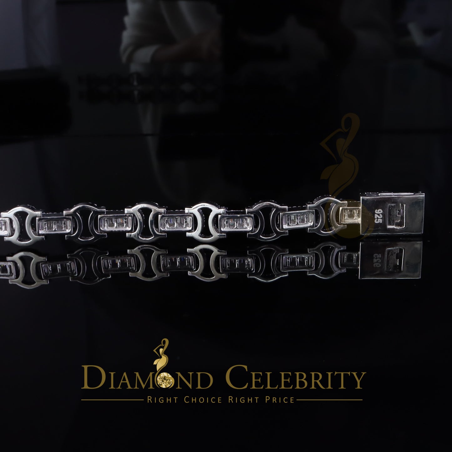 Diamondcelebritees 925 Moissanite Baguette Silver 9.00ct White Byzantine Bracelet 8 In. Mens/Womens