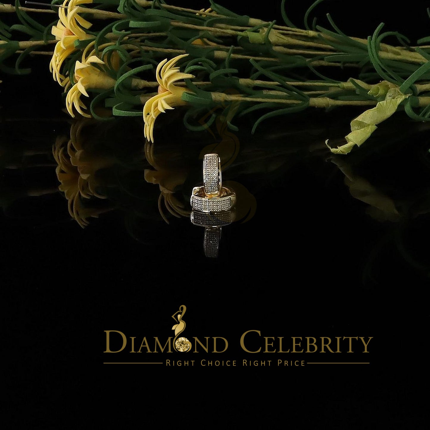 DiamondCelebritees 0.15ct Diamond Sterling Silver Yellow H oop Stud Earrings For Men's / Women's