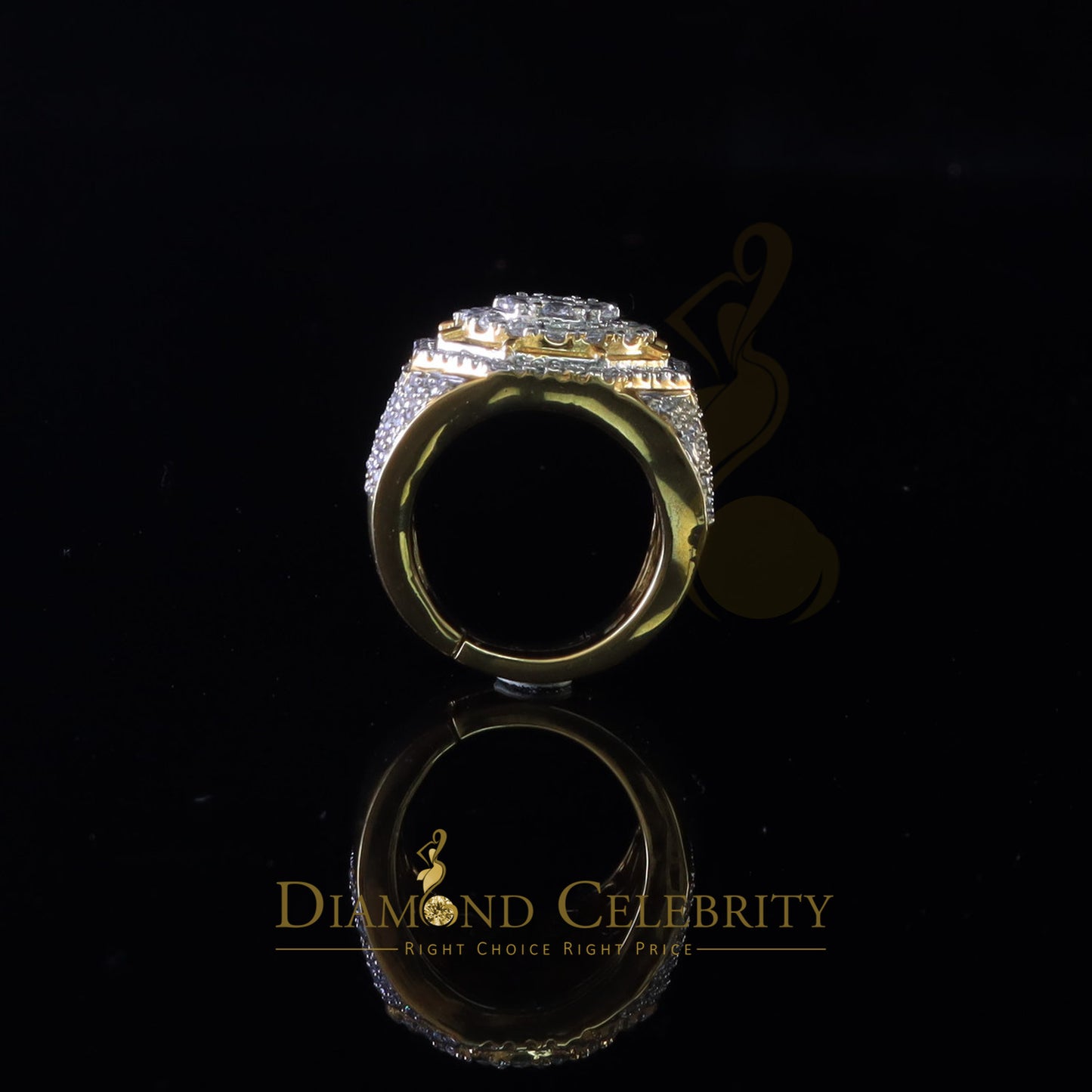 DiamondCelebritees 925 Silver Yellow 8.40ct Cubic Zirconia Wide Men Adjustable Ring From SZ 9 to 11