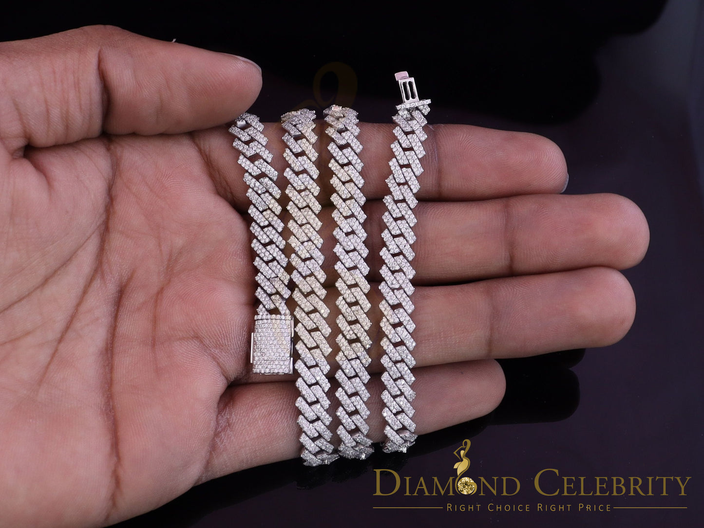 DiamondCelebritees White Cuban Moissanite Necklace Wdth 8mm Length sz 20inch Sterling Silver