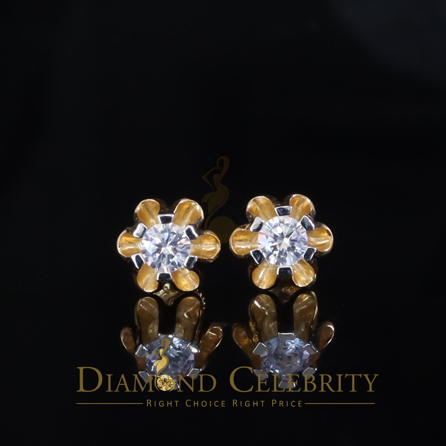 DiamondCelebritees 925Silver Cubic Zirconia Yellow Round Shape Buttercup Stud 0.50ct Earrings Women