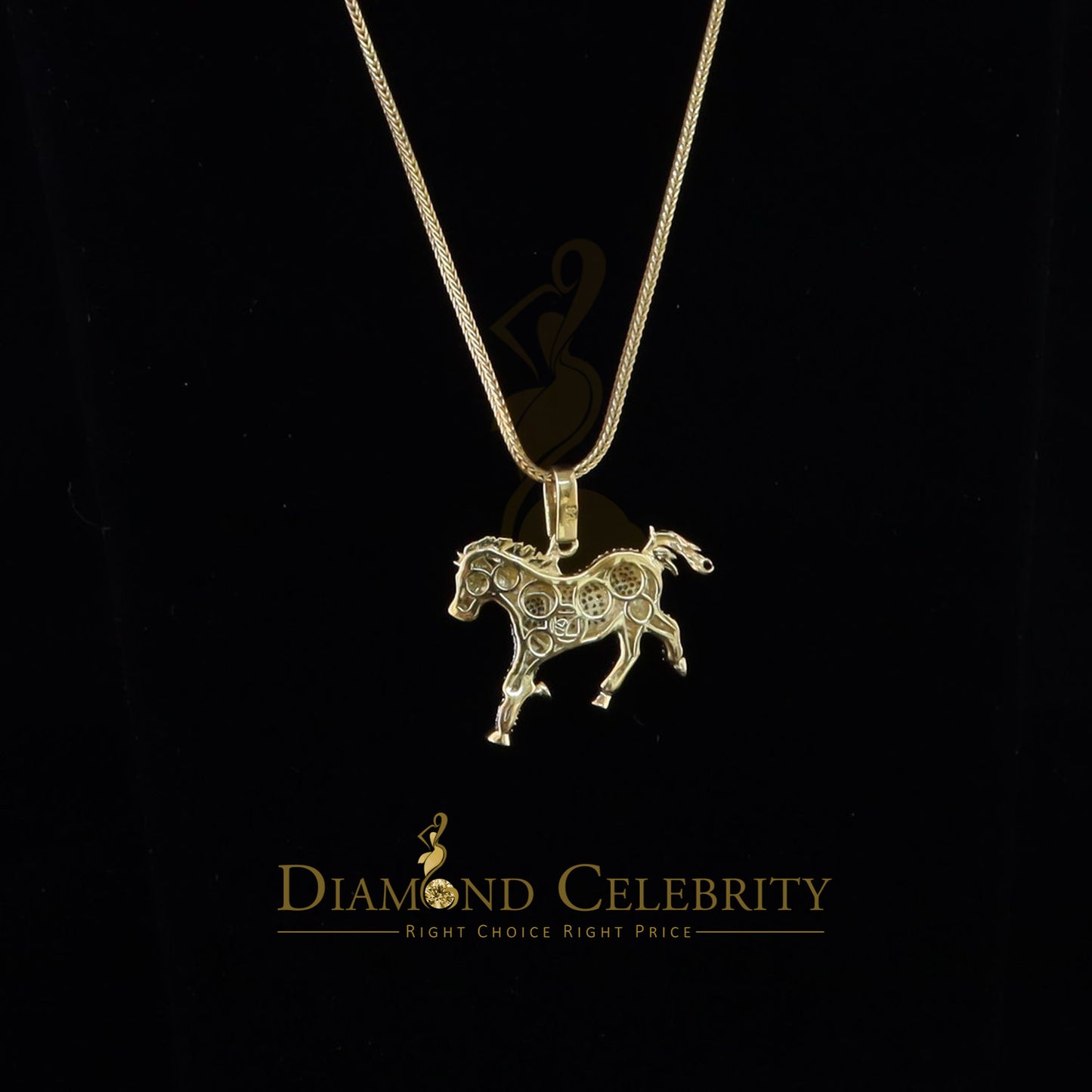 DiamondCelebritees Real 0.33ct Diamond 925 Sterling Silver HORSE Yellow Charm Necklace Pendant