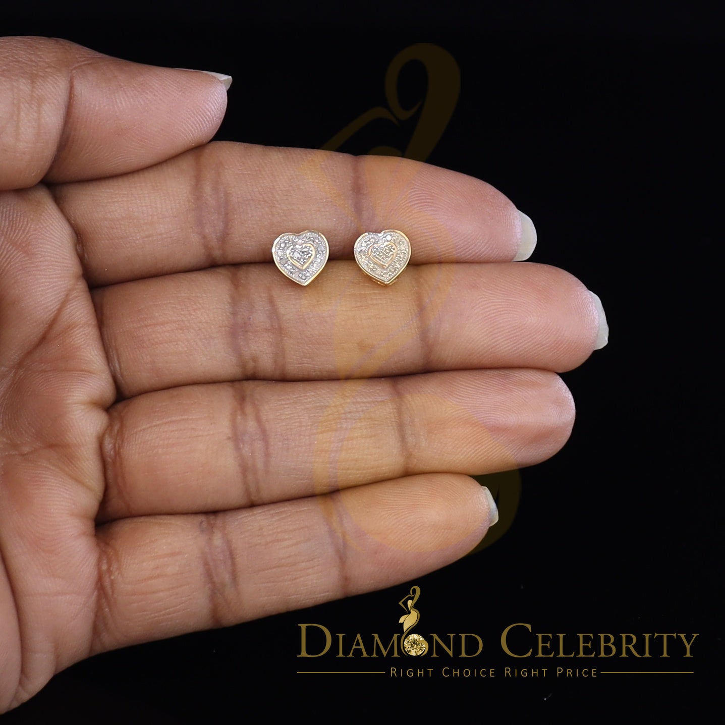 DiamondCelebritees Micro Pave 0.11ct Real Diamonds 925 Yellow Silver Women's & Men's Heart Earrings