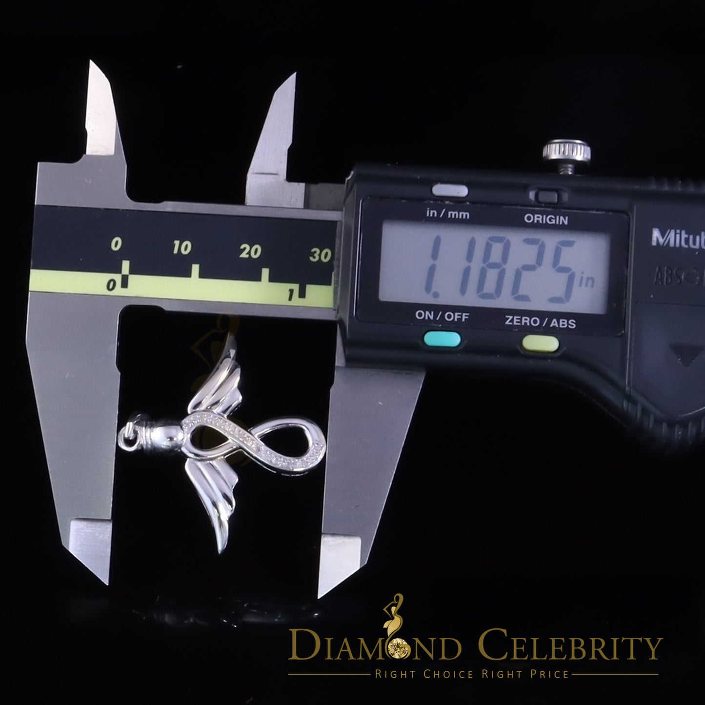 DiamondCelebritees NEW Real 0.05CT Diamond Infinity with Wings Silver White Charm Necklace Pendant