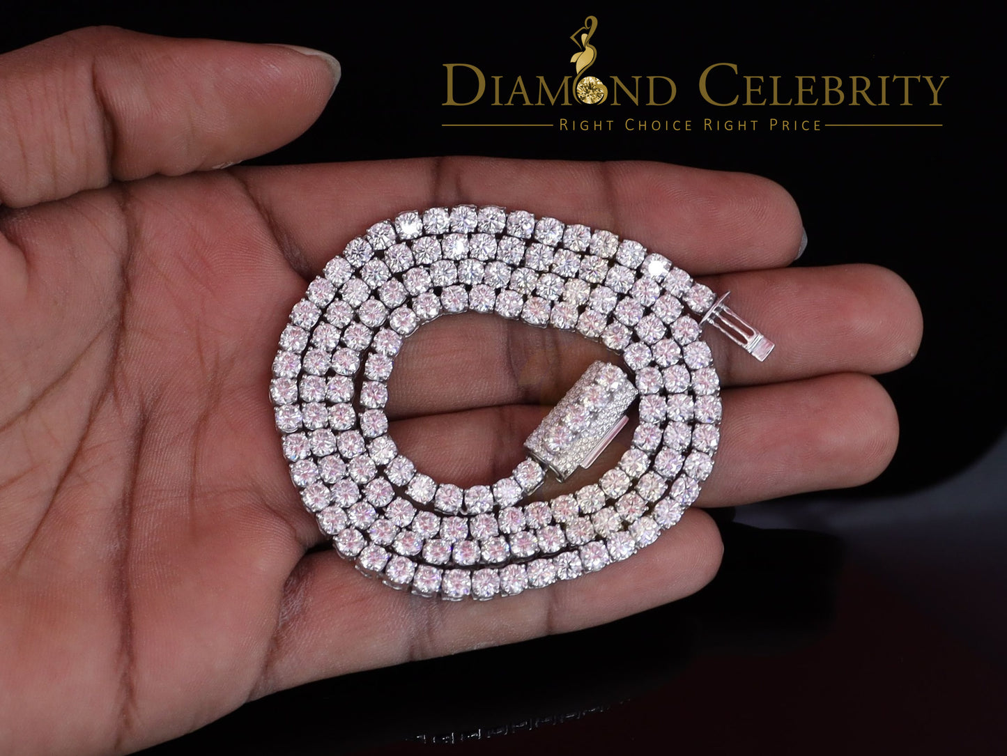 DiamondCelebritees 30ct White Moissanite 925 Silver Tennis Men's Necklace size 22inch & Width 4mm