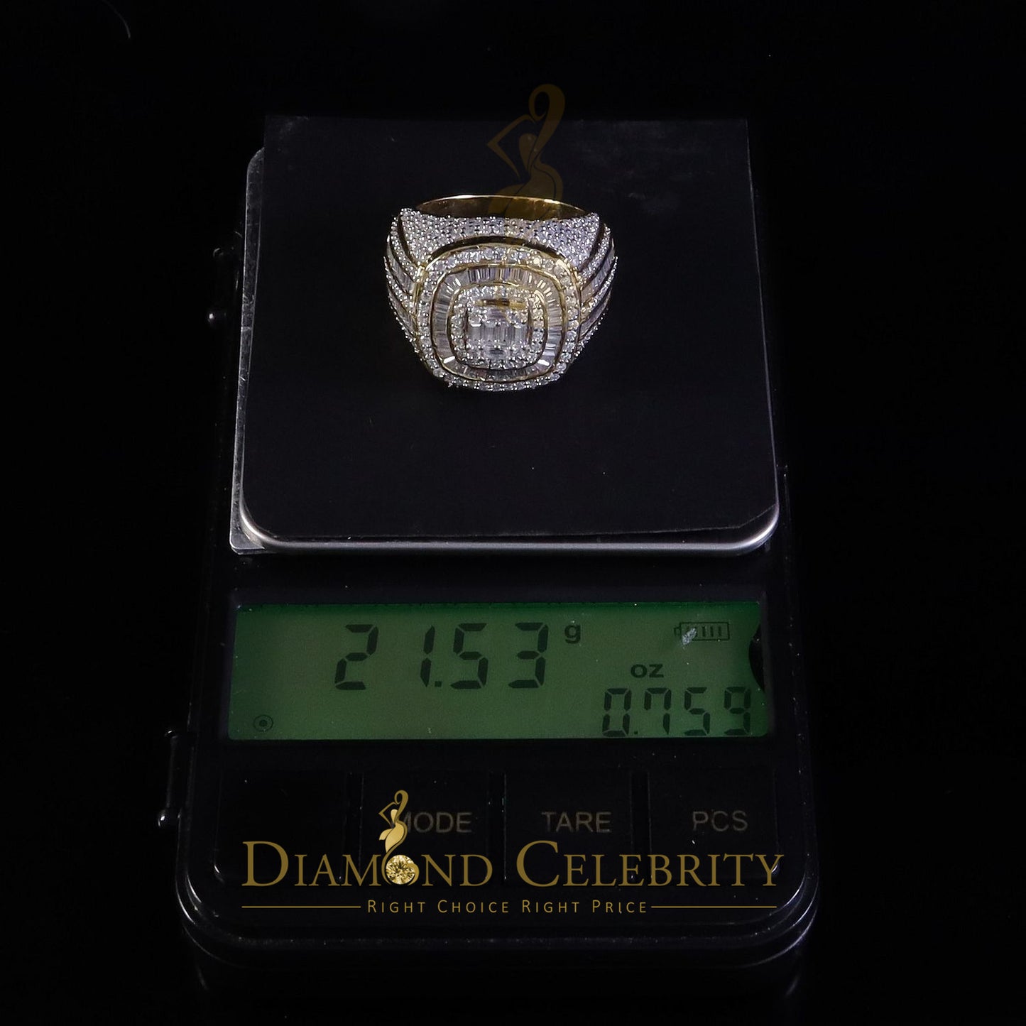 DiamondCelebritees Men's 925 Sterling Silver 5.50ct VVS 'D' Moissanite Yellow Round Rings Size 10