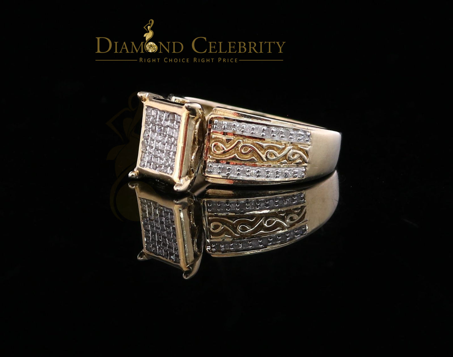 DiamondCelebritees Real Diamond 0.50 CT 925 Silver Yellow Shiny Womens Square Engagement Ring SZ 8